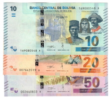 Bolivia 10, 20 & 50 Bolivianos 2018 UNC - Bolivien