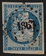 N°4, Cérès 1850, 25c Bleu, Oblitéré PC 1367 GANGES - TB - 1849-1850 Ceres