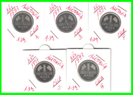 ALEMANIA - BRD - GERMANY - COLECCIÓN COMPLETA DE LAS 5 -MONEDAS DE 1.00 DM   AÑO 1997 - CECAS- A.D.F.G.J - CALIDAD PROOF - 1 Mark