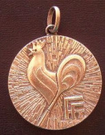 D3-435 Médaille Ancienne Dorée Représentant Un Coq Gravé FFTGravé F.Guiller éditeur(1987) - Obj. 'Remember Of'