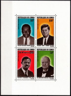 CONGO (Brazzaville) 1965 Statesmen. Chuchill Kennedy... Incomplete Overprint. Souvenir Sheet, MNH - Sir Winston Churchill