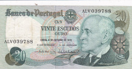 PORTUGAL BANK NOTE - BANKNOTE - 20$00 - CH 9  - 04/10/1978 USED - Portugal