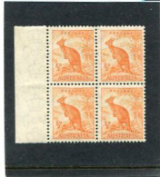 AUSTRALIA - 1938  1/2d  DEFINITIVE  PERF  13 1/2  BLOCK OF 4   MINT NH - Mint Stamps