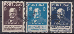 Action !! SALE !! 50 % OFF !! ⁕ Portugal 1940 ⁕ Sir Rowland Hill / 100 Years Of Postage Stamps ⁕ 3v Used - Oblitérés