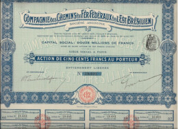 COMPAGNIE DES CHEMINS DE FER FEDERAUX DE L'EST BRESILIEN LOT DE 10 ACTIONS DE CINQ CENTS FRANCS -ANNEE 1911 - Ferrovie & Tranvie