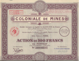 COLONIALE DE MINES  LOT DE 10 ACTIONS DE 100 FRANCS - ANNEE 1929 - Mines