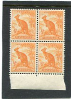 AUSTRALIA - 1949  1/2d  KANGAROO NO WMK  BLOCK OF 4   MINT NH  SG 228 - Ongebruikt