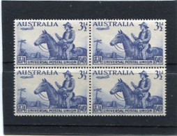 AUSTRALIA - 1949  3 1/2d  UPU  BLOCK OF 4  MINT  NH  SG 232 - Nuevos