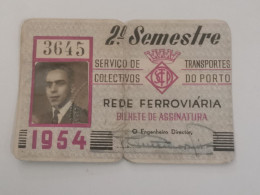 Bilhete De Assinatura, Transportes Do Porto 1954 - Cartas & Documentos