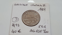 BELGIQUE LEOPOLD II 1 FRANC 1909 AVEC POINT ARGENT/ZILVER/SILBER/SILVER ONLY 1.125.000 EX. COTES : 4€-12€-45€-125€ - 1 Frank
