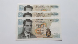 BELGIQUE/BELGIE/BELGIEN BAUDOUIN ATOMIUM 3 BILLETS NUMEROS QUI SE SUIVENT 20 FRANCS 1964 D'HAESE SERIE 1 A P-138a.1 UNC - 20 Francos