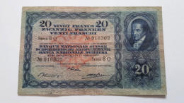 SUISSE RARE BILLET DE 20 FRANCS 27 AOÛT1937 BLUMER SCHALLER WEBER SERIE 8Q P#39f.26 COTES : 30€-60€-125€-250€-500€ - Suiza