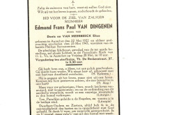 Edmond  Frans Paul Van Dingenen Geb Te Aarschot 22 Mei 1922 En Aldaar Overl 25 Mei1943 - Aarschot