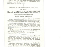 René Van Cauwenbergh Geb Aarschot 29 Juni 1927  Overl Te Leuven 28 Okt,1967 - Aarschot