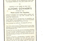 Alfons Govaerts Geb Te Aarschot 12 Okt 1880 En Aldaar Overl Te 7 Mei 1957 - Aarschot