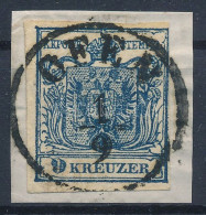 1850 9kr Feketéskék HP IIIb Kivágáson / Blackish Blue, Type HP IIIb On Cutting "OFEN" Certificate: Strakosch (ANK EUR 31 - Autres & Non Classés