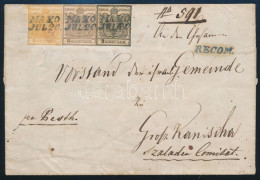 1850.jul.20. Háromszínű, Lépcsőzetes Bérmentesítés: 1kr, 6kr, 2kr Ajánlott 3. Súlyfokozatú Levél Elején + 6kr A Hátoldal - Sonstige & Ohne Zuordnung