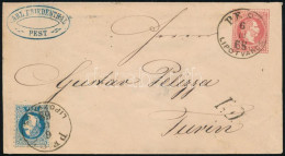 1868 5kr Díjjegyes Boríték 10kr Kiegészítéssel / 5kr PS-cover With 10kr Additional Franking "PEST / LIPÓTVÁROS" - Torino - Autres & Non Classés