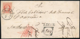 1869 5kr + A Hátoldalon Kettévágott 5kr Pár Hiányos Ajánlott Levélen, Ismeretlen "RECOM" Bélyegzéssel / 5kr + 2 X 5kr Pa - Autres & Non Classés