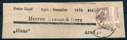 1870 Hírlapbélyeg Nagyon Látványosan Vágva Címszalag Darabon "AR(AD)" + "(K.) / ZEI(TUNGS-) / EXPEDITION / PESTH." (Gudl - Sonstige & Ohne Zuordnung