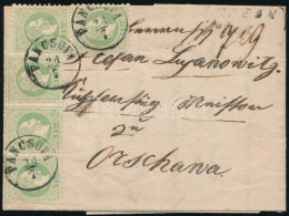 1870 5 X 3kr Világoszöld Bélyeg, Közte Hármascsík Levélen / 5 X 3kr Light Green On Cover "PANCSOVA" - Alt-Orsova - Autres & Non Classés