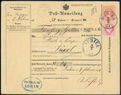 1871 5kr Osztrák Postautalvány 5kr Díjkiegészítéssel / Austrian 5kr PS-money Order With 5kr Additional Franking, Kék / B - Andere & Zonder Classificatie