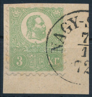 1871 Kőnyomat 3kr Kivágáson (MBÁ 200.000-224.000) / Mi 2 On Cutting "NAGY-S(ALLÓ) - Autres & Non Classés