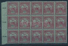 ** 1913 Turul 50f ívszéli 15-ös Tömb, Benne 35f Tévnyomat (150.000) / Mi 121 Margin Block Of 15, With 35 For 50 Error - Other & Unclassified