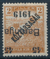 * Baranya I. 1919 Arató/Köztársaság 45f/2f Fordított Felülnyomással / Mi 45 With Inverted Overprint. Signed: Bodor - Other & Unclassified