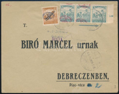 1919 Bíró Marcel Részére Feladott Helyi Levél 4 Db Debrecen I. Bélyeggel, Az Arató 6f Hármascsík Felülnyomása Nagyon Lát - Sonstige & Ohne Zuordnung