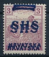 * SHS 1918 Arató 3f Kettős Felülnyomással / Double Overprint. Signed: Bodor (papírelvékonyodás / Thin Paper) - Autres & Non Classés