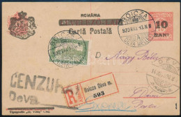 Kolozsvár 1920 Ajánlott Expressz Levelezőlap 80f Kiegészítéssel, Cenzúrázva / Registered Express Postcard With Censorshi - Otros & Sin Clasificación