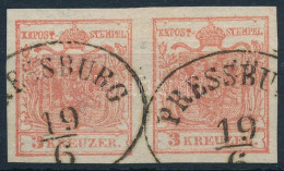 O 1850 3kr Pár HP IIIa, A Bal Oldali Bélyeg Vízjeles / Pair, Type HP IIIa., With Watermark - Andere & Zonder Classificatie