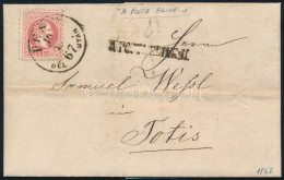 1867 5kr Levélen / On Cover "PEST / DÉLUTÁN" + "A POSTA (EL)IND. U." - Totis - Otros & Sin Clasificación