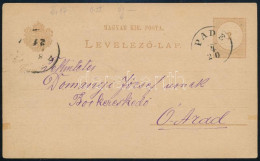 1885 2kr Díjjegyes Levelezőlap / PS-card "PADE" - Other & Unclassified