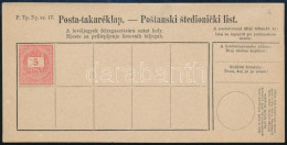 1886 5kr Díjjegyes Posta Takaréklap, Használatlan / PS-postal Saving Card, Unused - Other & Unclassified