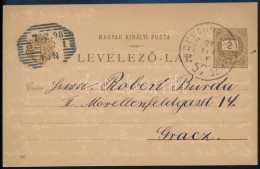 1898 2kr Díjjegyes Képeslap Vasúti Bélyegzéssel / 2kr PS-card With Railway Postmark - Autres & Non Classés