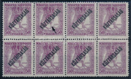 (*) 1918 Zita/Köztársaság 50f 8-as Tömb Benne "szakadt Fátyol" Lemezhiba / Mi 241 Block Of 8 With Plate Flaw - Other & Unclassified