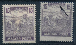 ** 1919 Magyar Posta 15f Látványosan Elfogazva + Támpéldány / Mi 247 Shifted Perforation - Autres & Non Classés