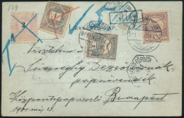 1901 Levelezőlap Turul 1f és 4f Bérmentesítéssel (tévesen Felragasztott, Ezért áthúzott 1kr és 2kr Bélyeg) / Postcard Wi - Sonstige & Ohne Zuordnung