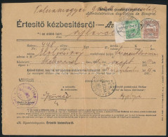 1912 Értesítő Kézbesítésről Postai Nyomtatványon Turul 5f + 20f Bérmentesítéssel / Postal Printed Matter 5f + 20f Franki - Other & Unclassified