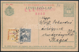 1916 5f Díjjegyes Levelezőlap 2 Db Bélyeggel Kiegészítve, Aradi Cenzúrával / Censored Postcard - Other & Unclassified