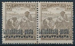 ** Nyugat-Magyarország III. 1921 Arató 20f Pár Elcsúszott Felülnyomással és Hátsó Felülnyomat Nélkü / Mi 22 Pair With Sh - Sonstige & Ohne Zuordnung