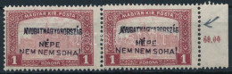 * Nyugat-Magyarország IV. 1921 Parlament 1K ívszéli Pár, Az Egyik Bélyegen Hiányos Felülnyomat! / Mi 39 Margin Pair, 1 S - Andere & Zonder Classificatie