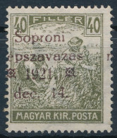 * Nyugat-Magyarország VIII. 1921 Arató 40f Elcsúszott Felülnyomással / Mi III. With Shifted Overprint. Signed: Bodor - Altri & Non Classificati