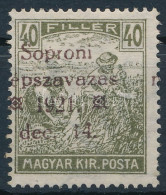 * Nyugat-Magyarország VIII. 1921 Arató 40f Elcsúszott Felülnyomással / Mi III. With Shifted Overprint. Signed: Bodor - Other & Unclassified