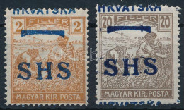 ** SHS 1918 Arató 2f és 20f Látványosan Elcsúszott Felülnyomással / Mi 66, 72 With Shifted Overprint. Signed: Bodor - Autres & Non Classés