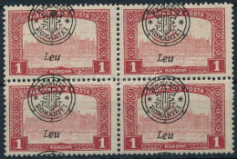 ** Nagyvárad 1919 Parlament 1K Négyestömb Elcsúszott Felülnyomással / Mi 40 II. Block Of 4 With Shifted Overprint. Signe - Sonstige & Ohne Zuordnung