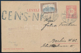 1920 Díjkiegészített Díjjegyes Levelezőlap Cenzúrázva Berlinbe / Censored PS-card With Additional Franking To München - Other & Unclassified