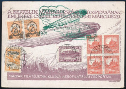 1931 Zeppelin Levelezőlap 8 Db Bélyeggel és Zöld Alkalmi Bélyegzéssel, Hátoldalán Levélzáróval / Zeppelin Postcard With  - Autres & Non Classés